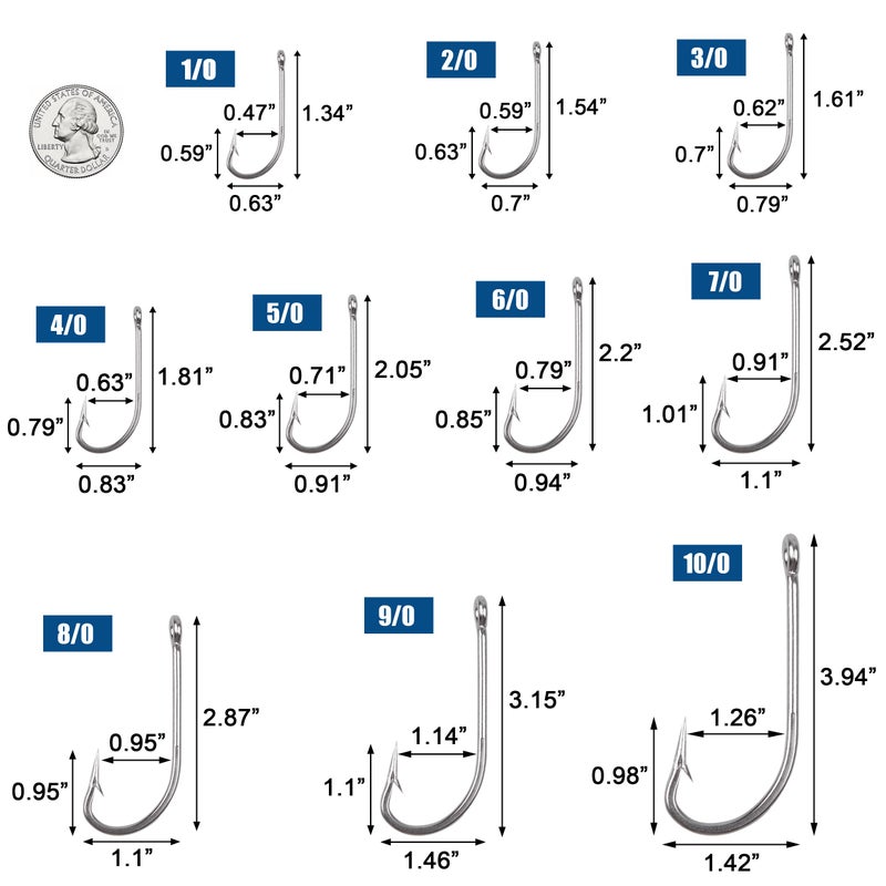 OROOTL Stainless Steel Saltwater Fishing Hooks - 50pcs 34007 O'shaughnessy Hooks Forged Long Shank J Fishing Hooks Extra Strong Metal Fish Hooks Size 1/0-10/0 - Image 3